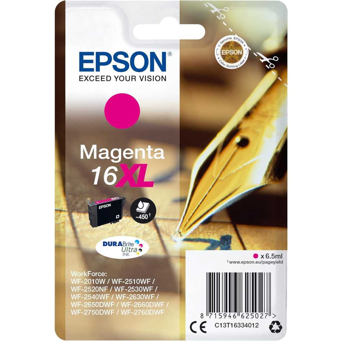 Epson 16XL Magenta Stylo plume Cartouche d'encre d'origine Epson 16XL Magenta Stylo plume Cartouche d'encre d'origine