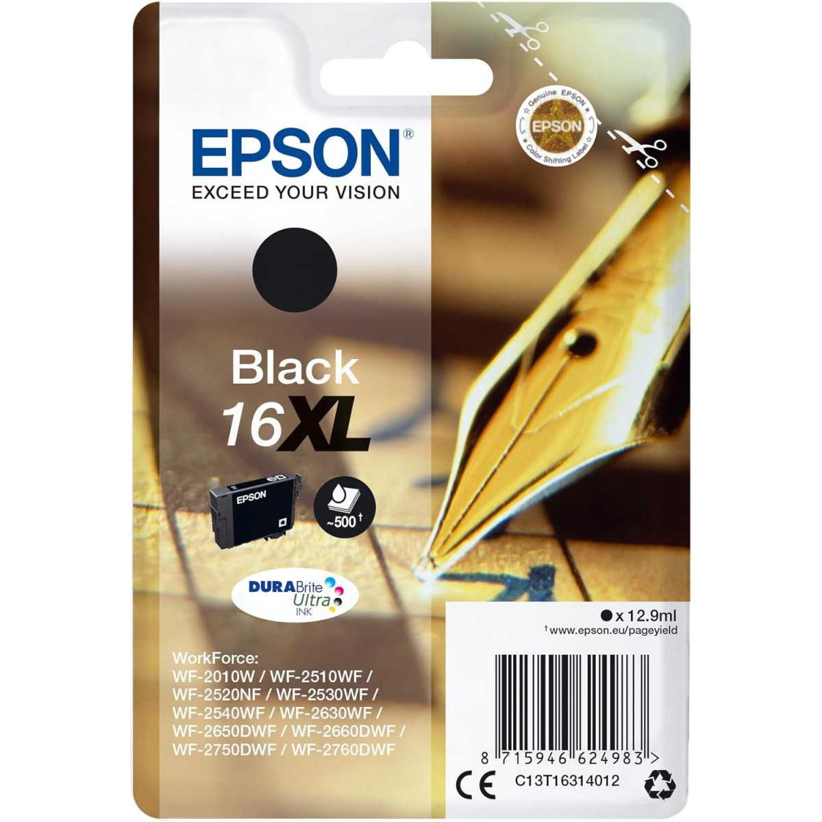 Epson 16XL Noir Stylo plume Cartouche d'encre d'origine Epson 16XL Noir Stylo plume Cartouche d'encre d'origine