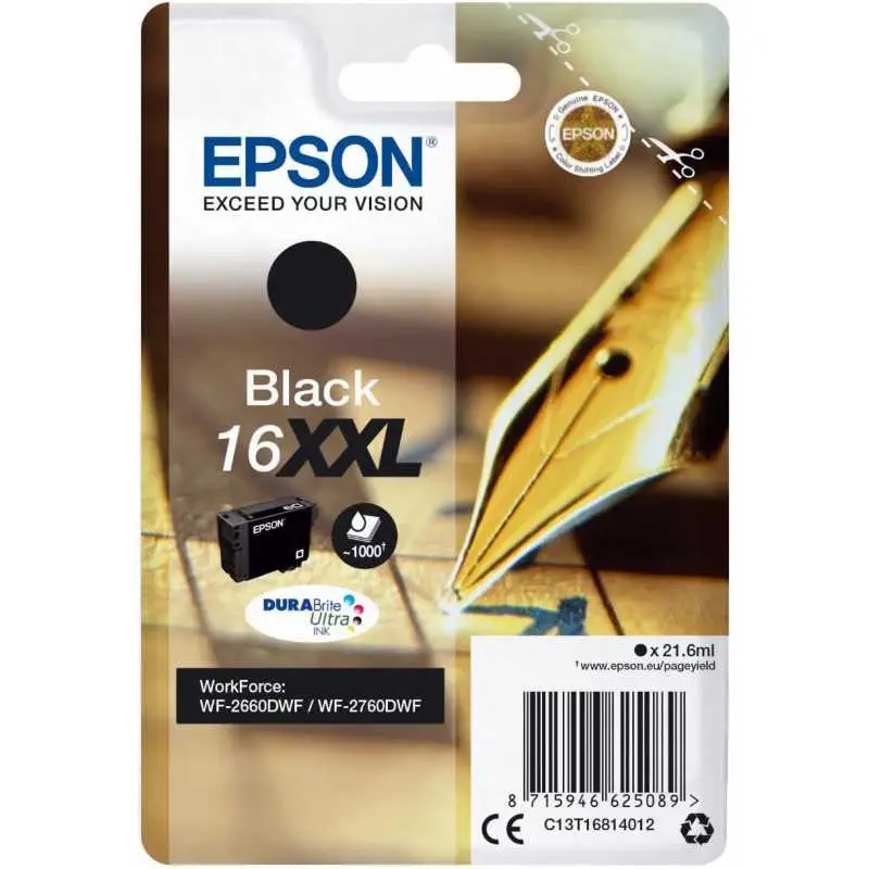 Epson 16XXL Noir Stylo plume Cartouche d'encre d'origine Epson 16XXL Noir Stylo plume Cartouche d'encre d'origine