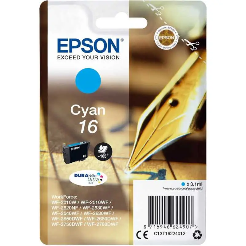 Epson 16 Cyan Stylo plume Cartouche d'encre d'origine Epson 16 Cyan Stylo plume Cartouche d'encre d'origine