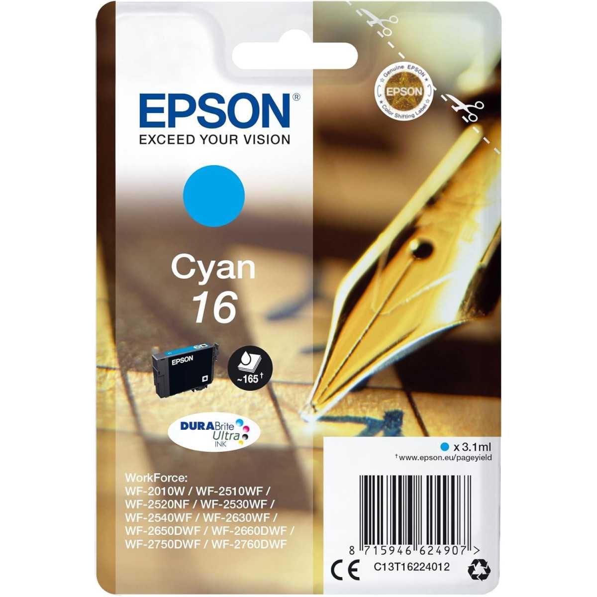 Epson 16 Cyan Stylo plume Cartouche d'encre d'origine Epson 16 Cyan Stylo plume Cartouche d'encre d'origine