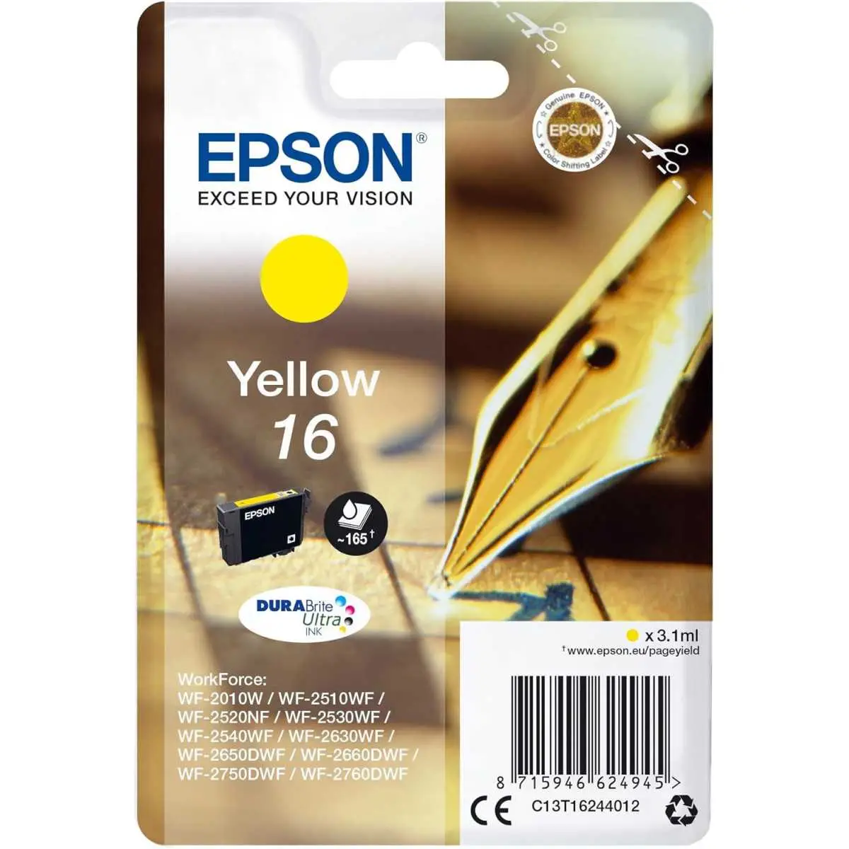 Epson 16 Jaune Stylo plume Cartouche d'encre d'origine Epson 16 Jaune Stylo plume Cartouche d'encre d'origine