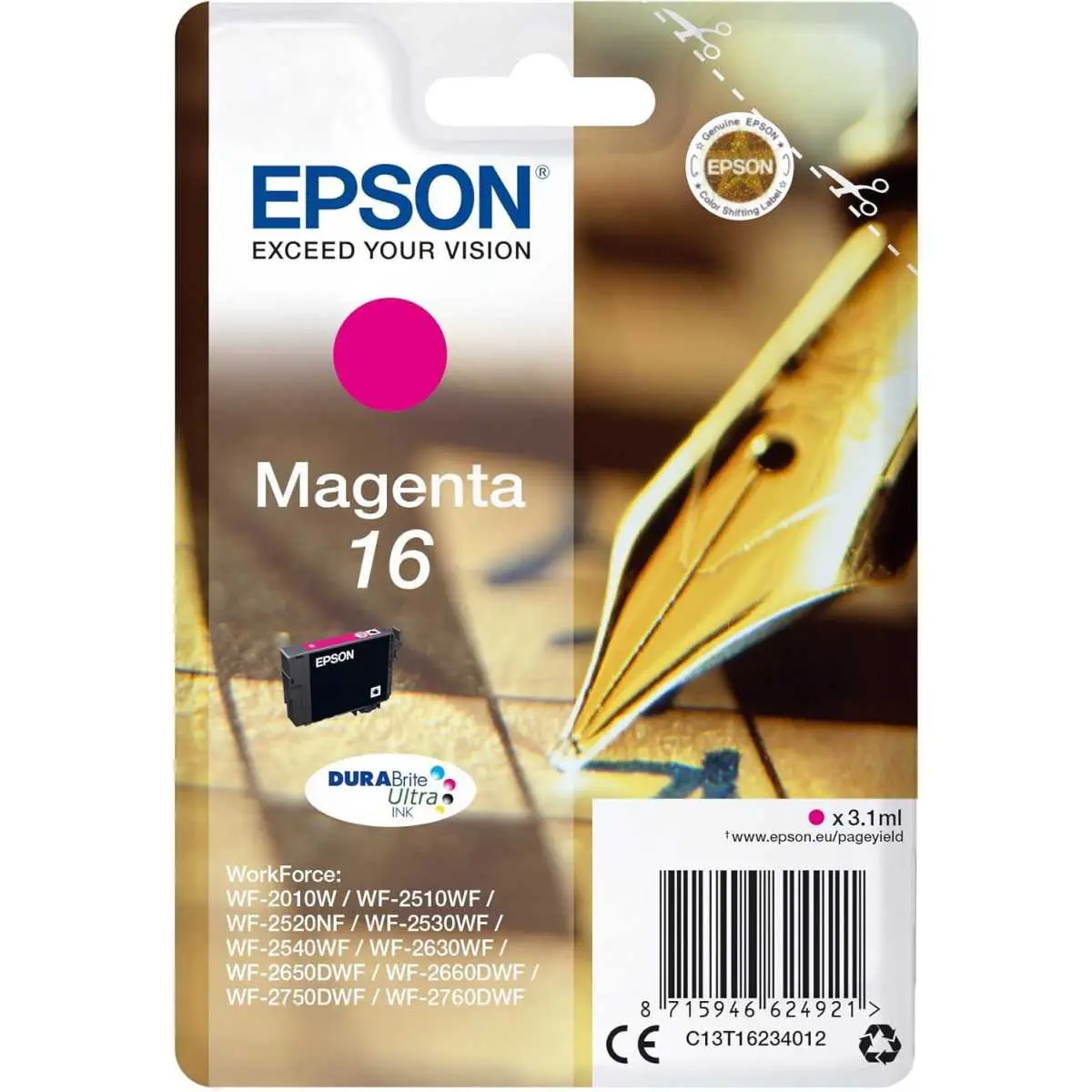 Epson 16 Magenta Stylo plume Cartouche d'encre d'origine Epson 16 Magenta Stylo plume Cartouche d'encre d'origine