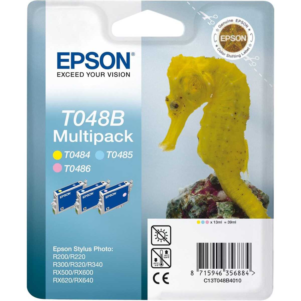 Epson T048B couleur Hippocampe Multipack de 3 cartouches d'encre d'origine Epson T048B couleur Hippocampe Multipack de 3 cartouches d'encre d'origine