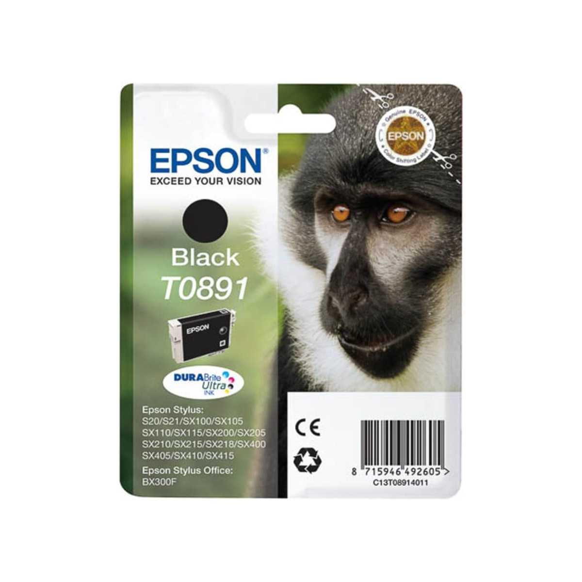 Epson T0891 Noir Singe cartouche d'encre d'origine Epson T0891 Noir Singe cartouche d'encre d'origine