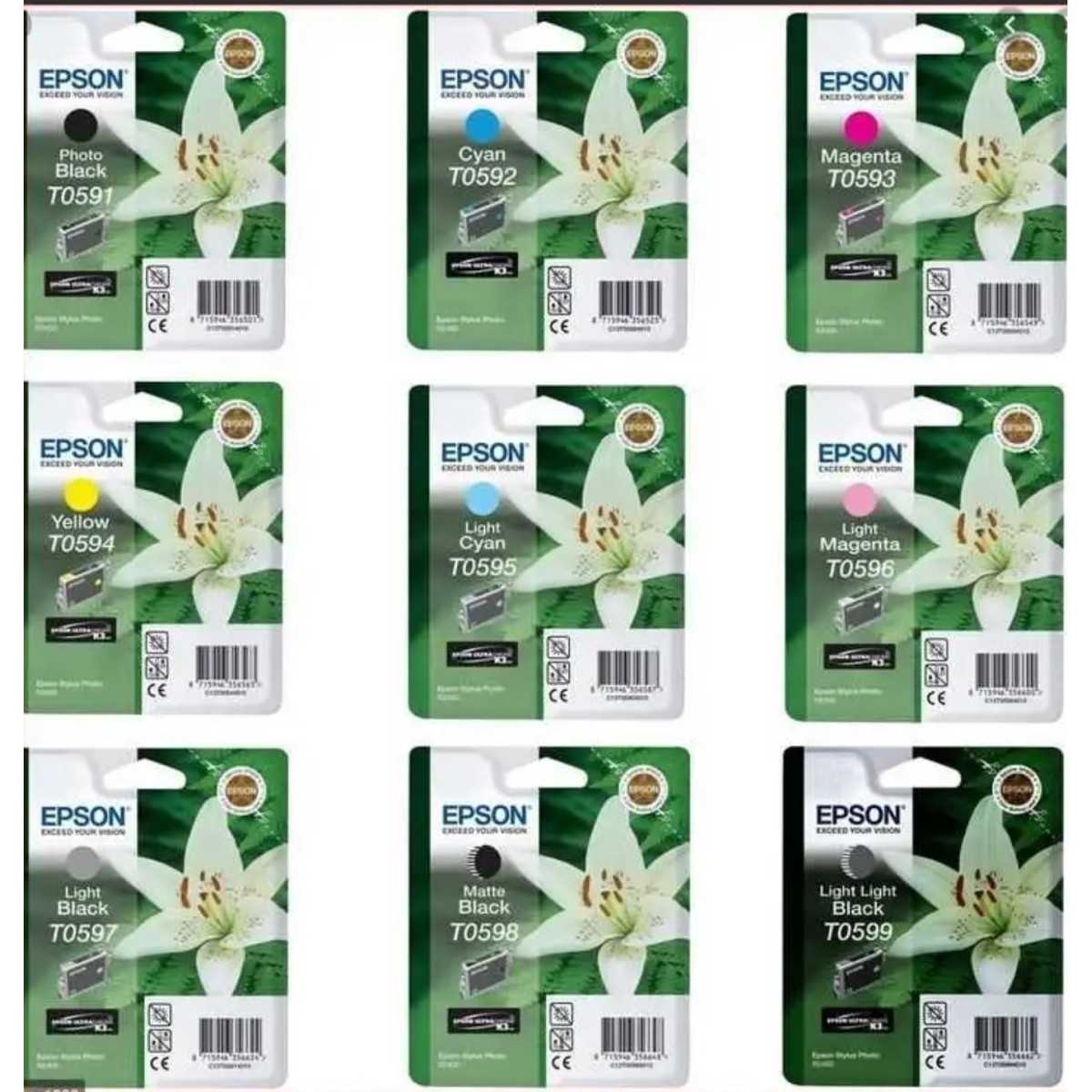 Epson T059 Noir couleur Multipack de 9 cartouches d'encre d'origine Epson T059 Noir couleur Multipack de 9 cartouches d'encre d'origine