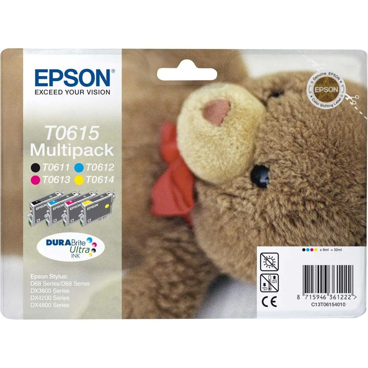 Epson T0615 Noir couleur Ourson Multipack de 4 cartouches d'encre d'origine Epson T0615 Noir couleur Ourson Multipack de 4 cartouches d'encre d'origine