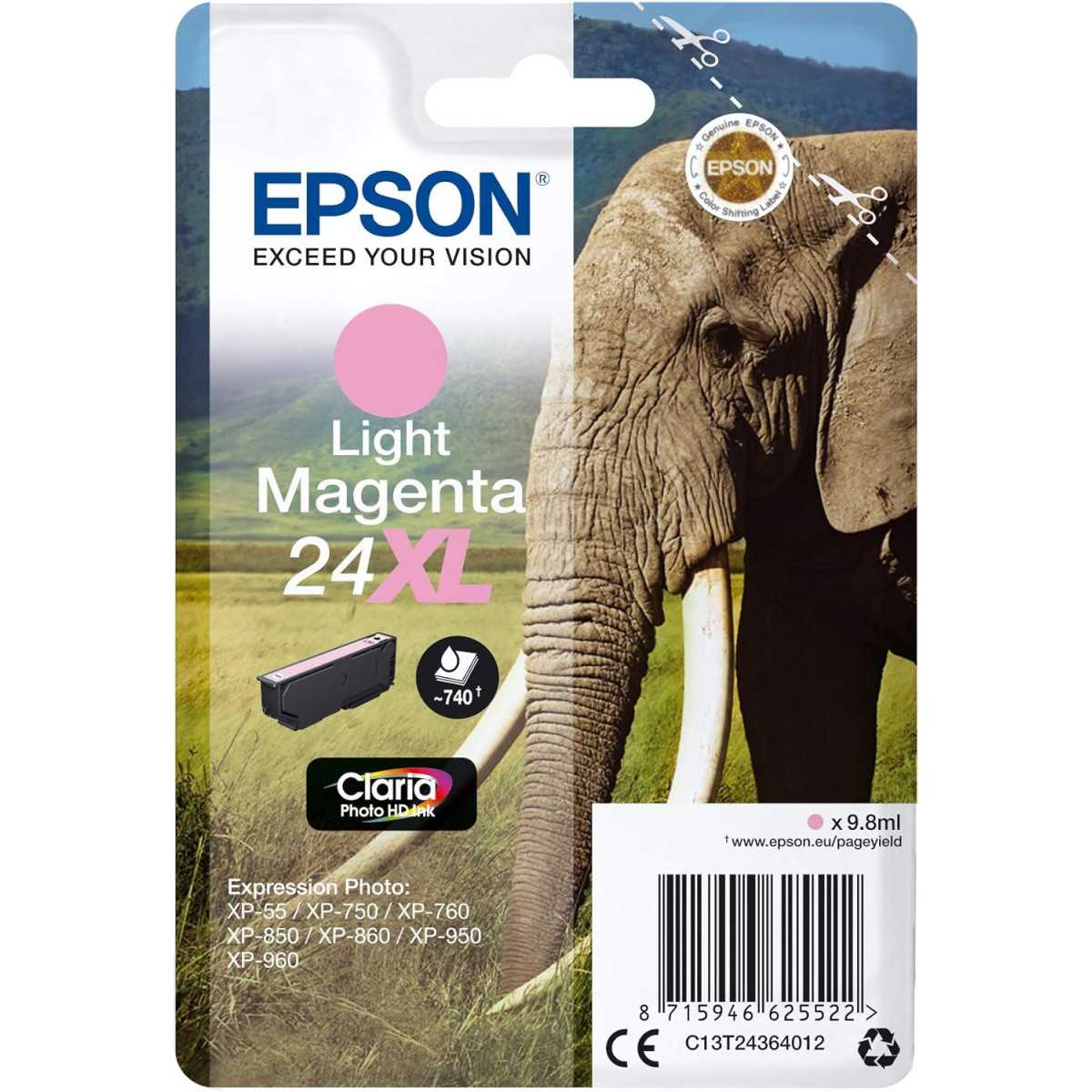 Epson 24XL Magenta clair Eléphant cartouche d'encre d'origine Epson 24XL Magenta clair Eléphant cartouche d'encre d'origine