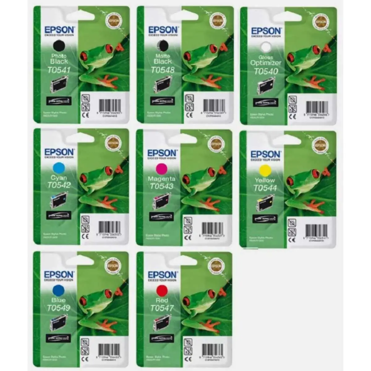 Epson T054 Noir couleur Grenouille Multipack de 8 cartouches d'encre d'origine Epson T054 Noir couleur Grenouille Multipack de 8 cartouches d'encre d'origine