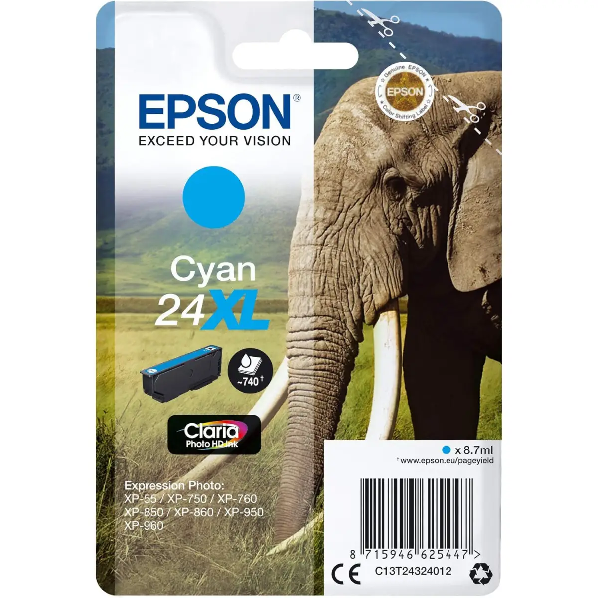 Epson 24XL cyan Eléphant cartouche d'encre d'origine