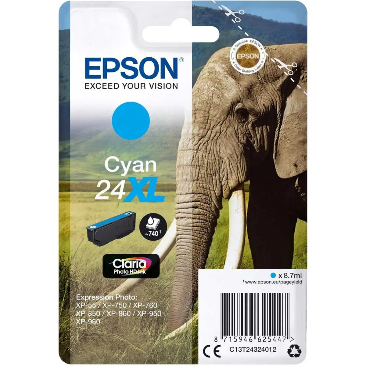 Epson 24XL cyan Eléphant cartouche d'encre d'origine Epson 24XL cyan Eléphant cartouche d'encre d'origine