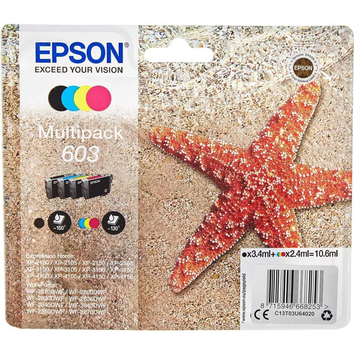 Epson 603 Noir couleur Etoile de Mer Multipack de 4 cartouches d'encre d'origine