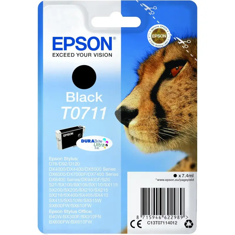Epson T711 Noir Guépard cartouche d'encre d'origine