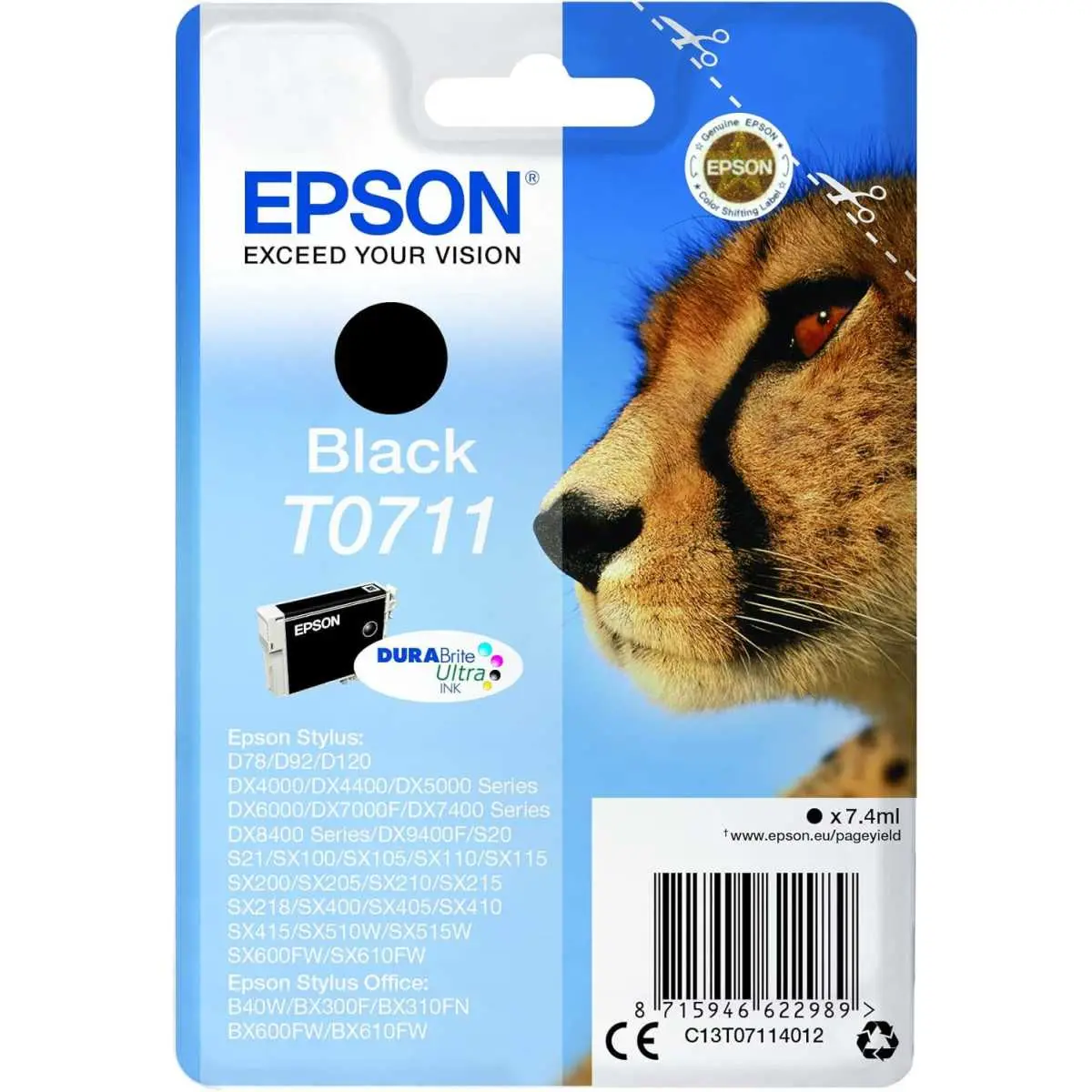 Epson T711 Noir Guépard cartouche d'encre d'origine