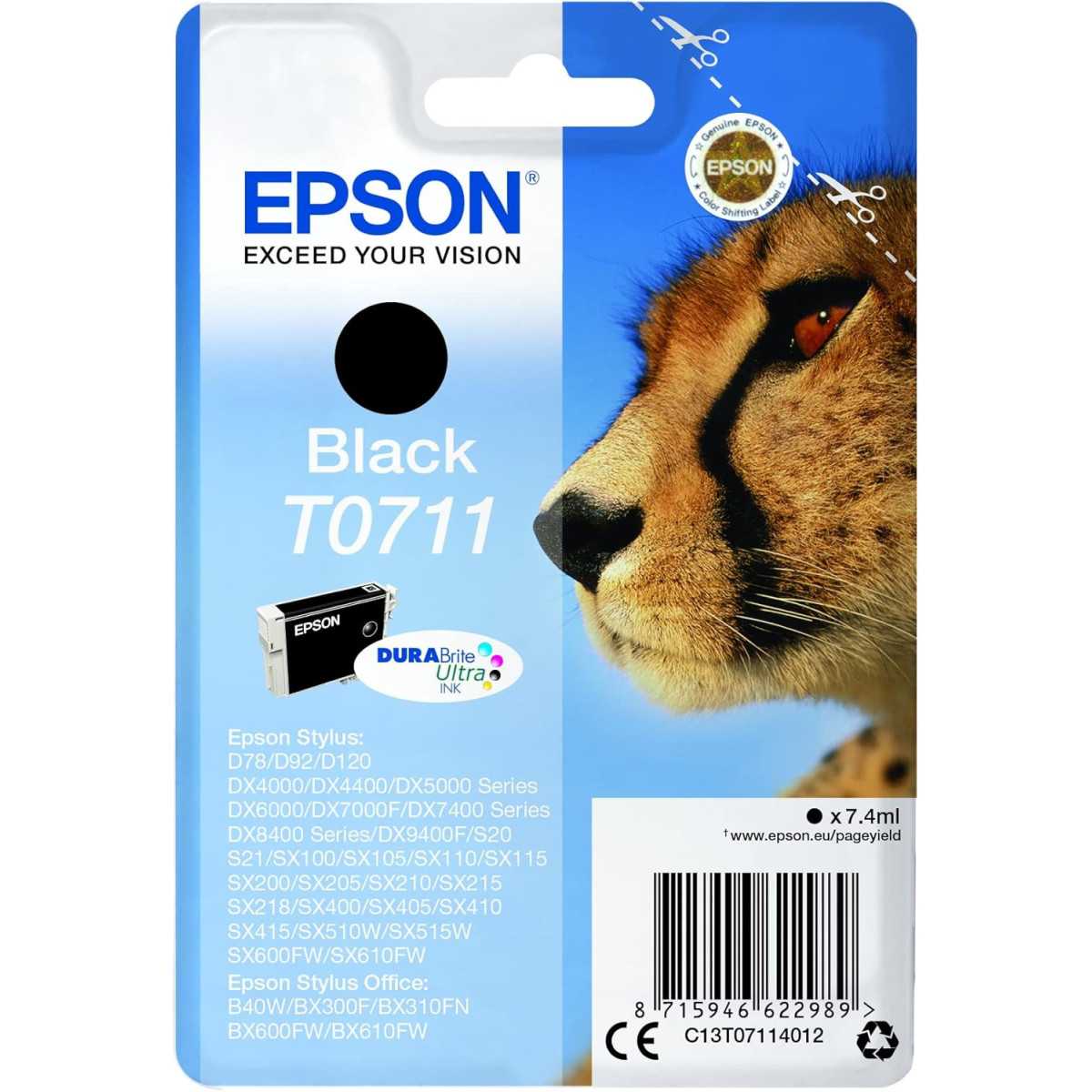 Epson T711 Noir Guépard  cartouche d'encre d'origine