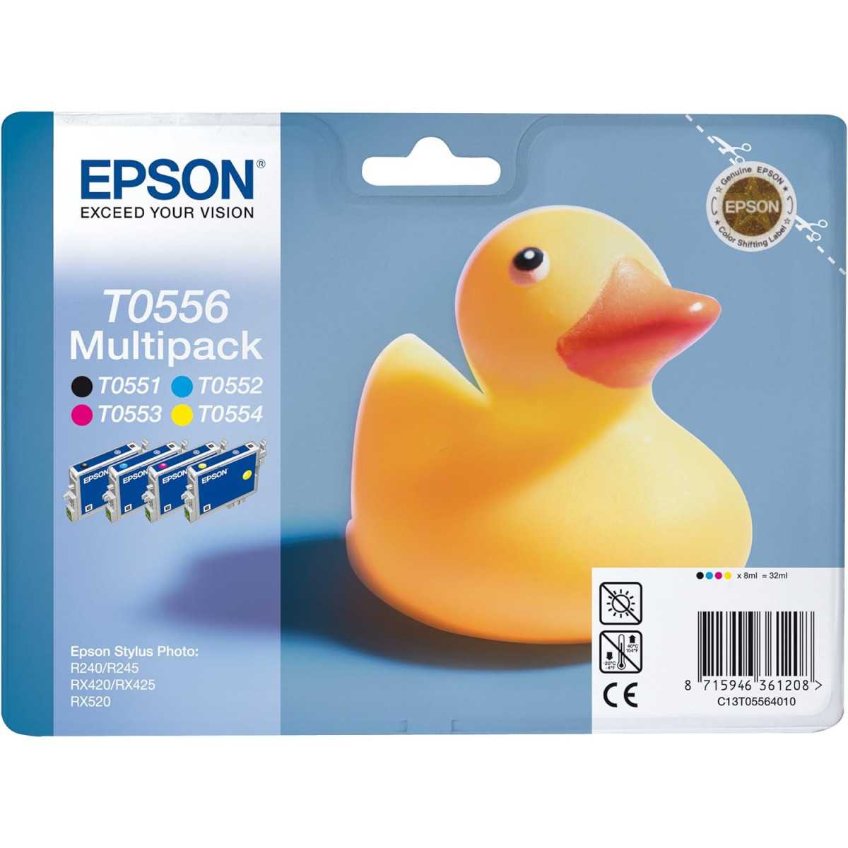 Epson T0556 Noir couleur Canard Multipack de 4 cartouches d'encre d'origine Epson T0556 Noir couleur Canard Multipack de 4 cartouches d'encre d'origine