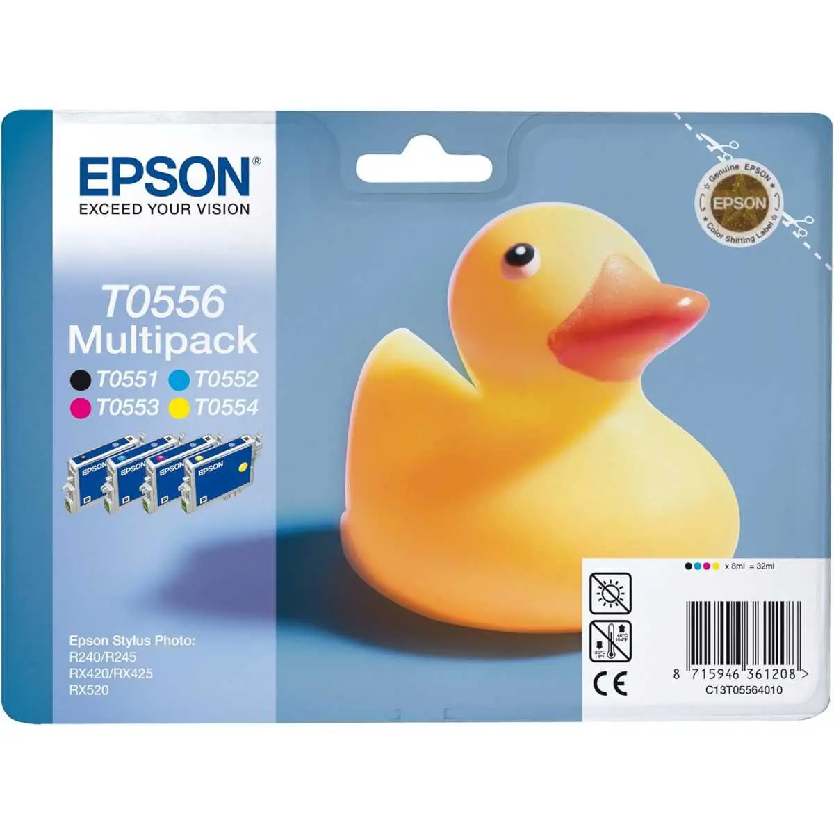 Epson T0556 Noir couleur Canard Multipack de 4 cartouches d'encre d'origine Epson T0556 Noir couleur Canard Multipack de 4 cartouches d'encre d'origine