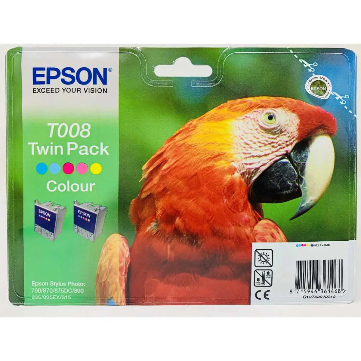 Epson T008 couleur Perroquet Multipack de 2 cartouches d'encre d'origine Epson T008 couleur Perroquet Multipack de 2 cartouches d'encre d'origine