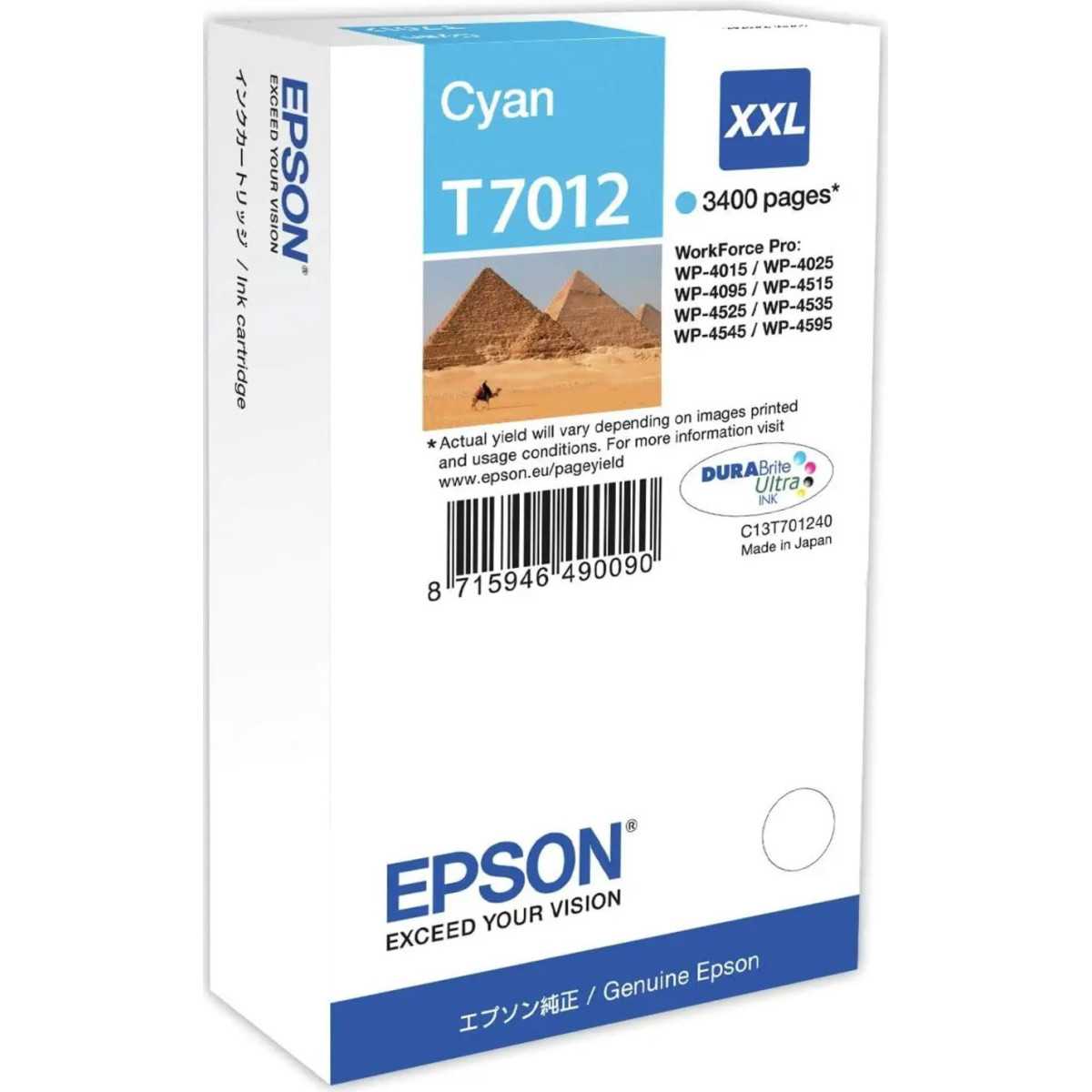 Epson T7012 XXL Cyan Pyramide Cartouche d'encre d'origine Epson T7012 XXL Cyan Pyramide Cartouche d'encre d'origine