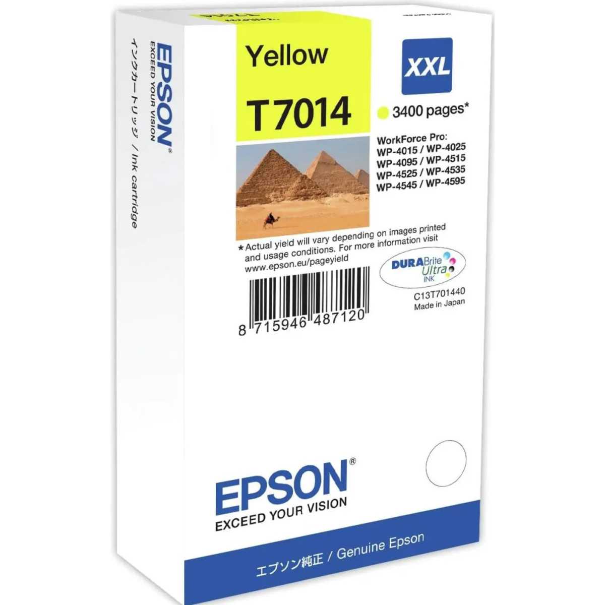 Epson T7014 XXL Jaune Pyramide Cartouche d'encre d'origine Epson T7014 XXL Jaune Pyramide Cartouche d'encre d'origine