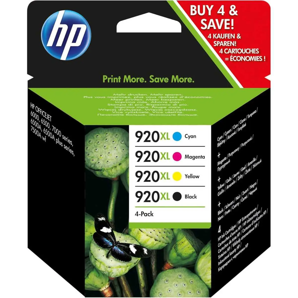 HP 920XL Noir couleur Multipack de 4 cartouches d'encre d'origine HP 920XL Noir couleur Multipack de 4 cartouches d'encre d'origine