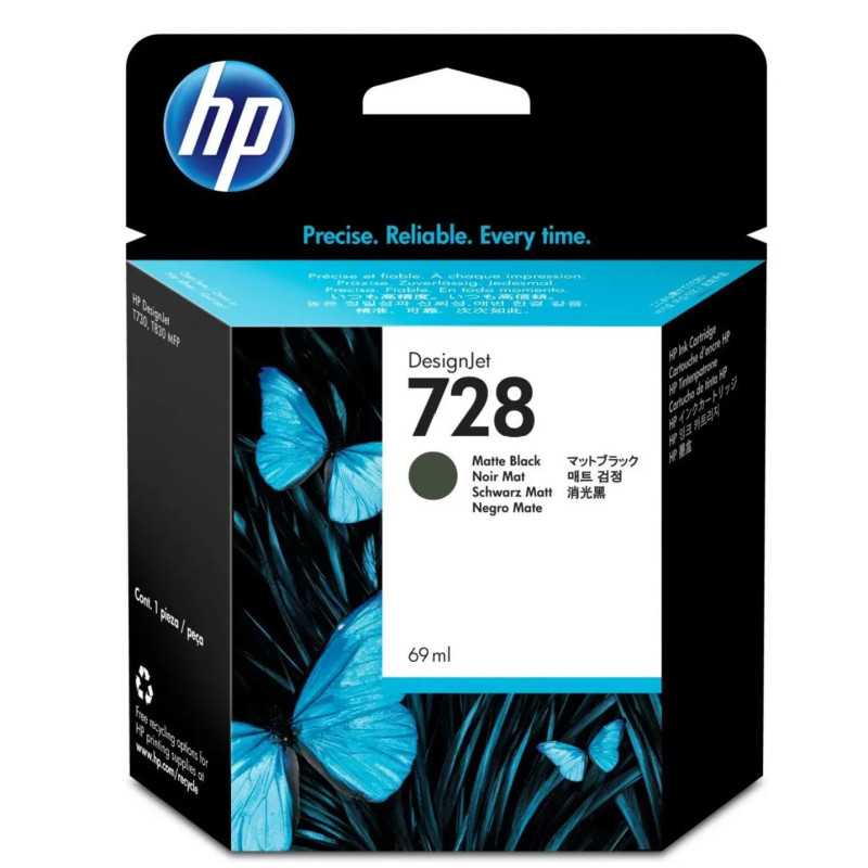 HP 728 Noir mat Cartouche d'encre d'origine - F9J64A