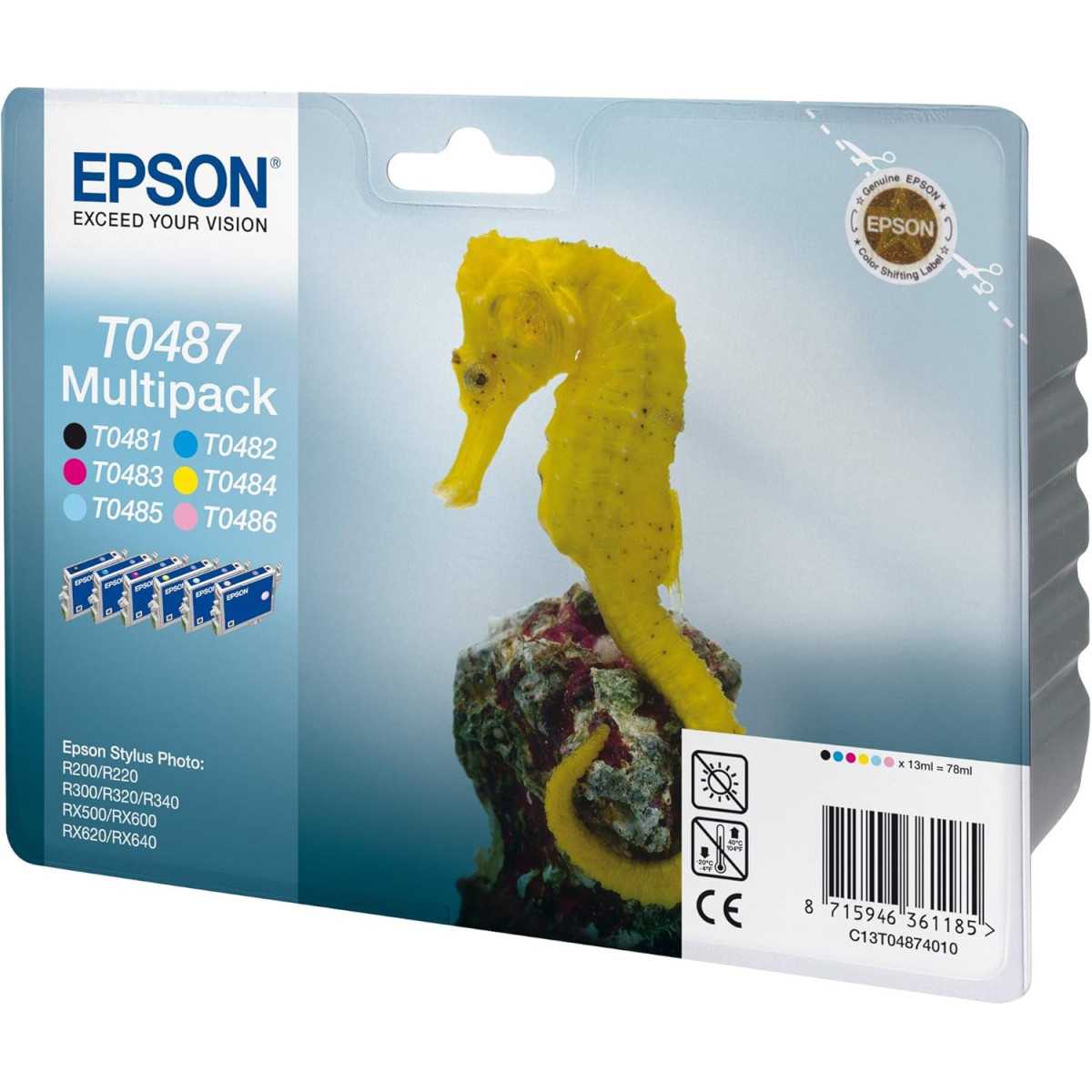 Epson T0487 couleur Hippocampe Multipack de 4 cartouches d'encre d'origine Epson T0487 couleur Hippocampe Multipack de 4 cartouches d'encre d'origine