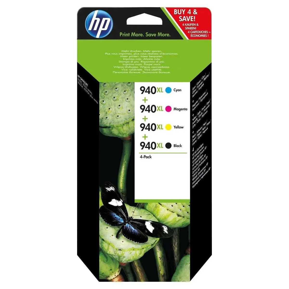 HP 940XL Noir couleur Multipack de 4 cartouches d'encre HP 940XL Noir couleur Multipack de 4 cartouches d'encre