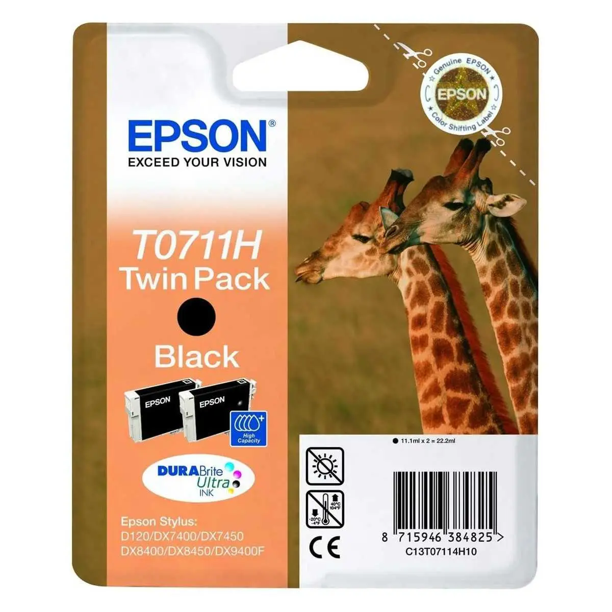 Epson T711H Noir Girafes Multipack de 2 cartouches d'encre d'origine Epson T711H Noir Girafes Multipack de 2 cartouches d'encre d'origine