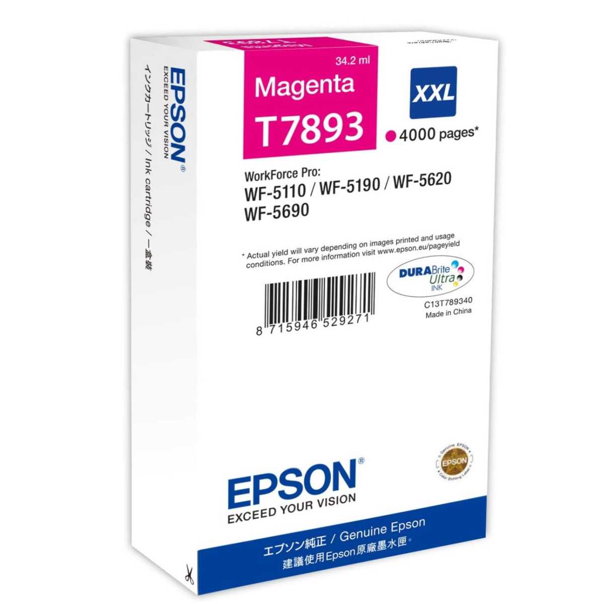 Epson T7893 XXL Magenta Cartouche d'encre d'origine Epson T7893 XXL Magenta Cartouche d'encre d'origine