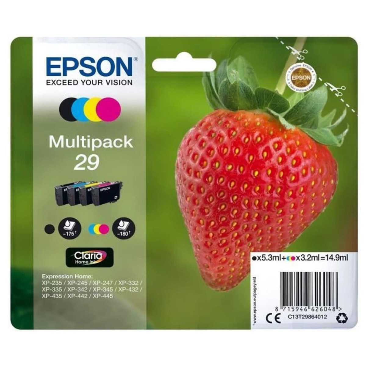 Epson 29 Noir couleur Fraise Multipack de 4 cartouches d'encre d'origine Epson 29 Noir couleur Fraise Multipack de 4 cartouches d'encre d'origine