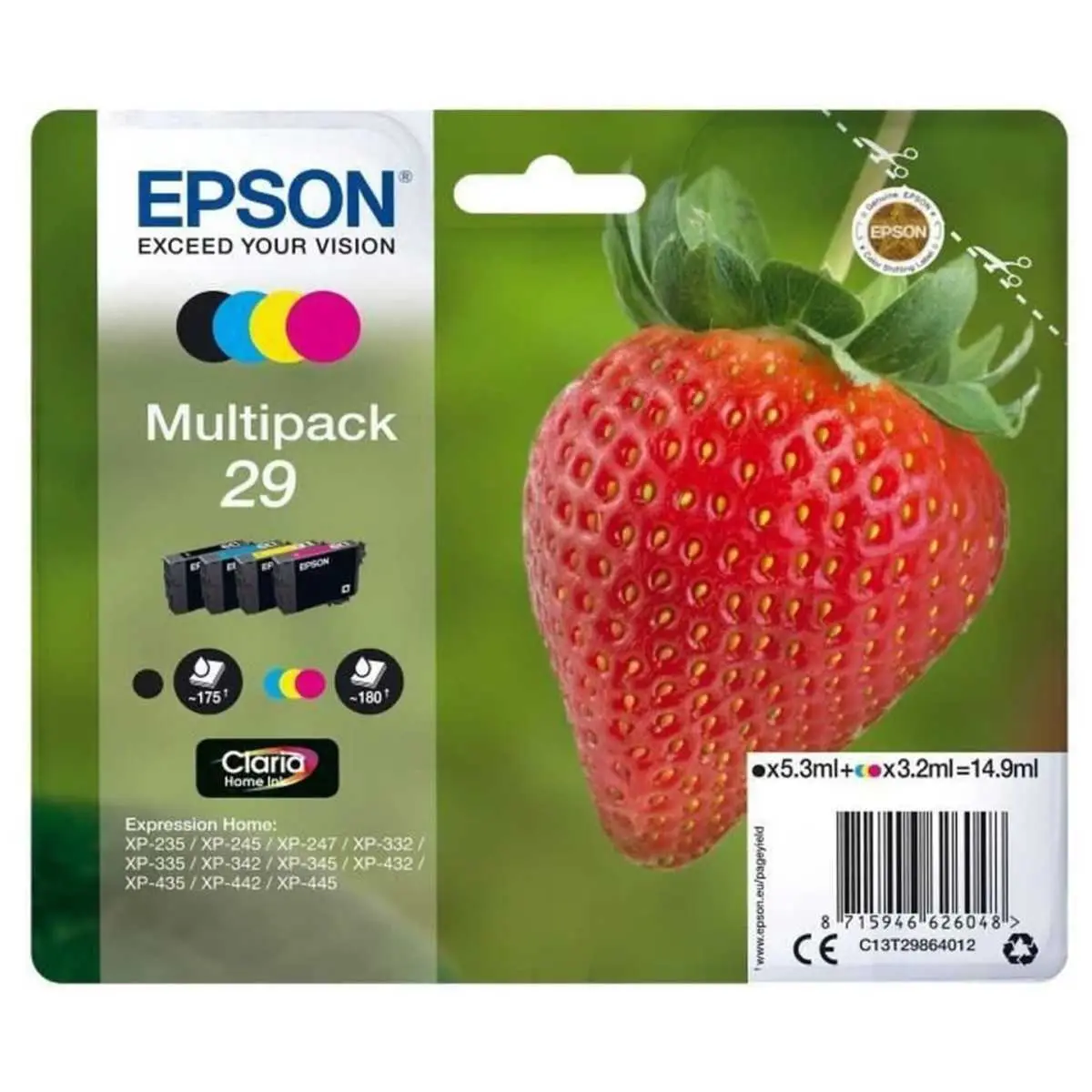 Epson 29 Noir couleur Fraise Multipack de 4 cartouches d'encre d'origine