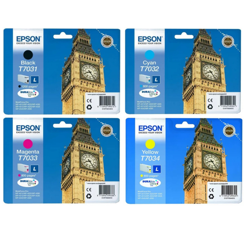 Epson T7031/7032/7033/7034 Big Ben Pack de 4 Cartouches d'encre d'origine